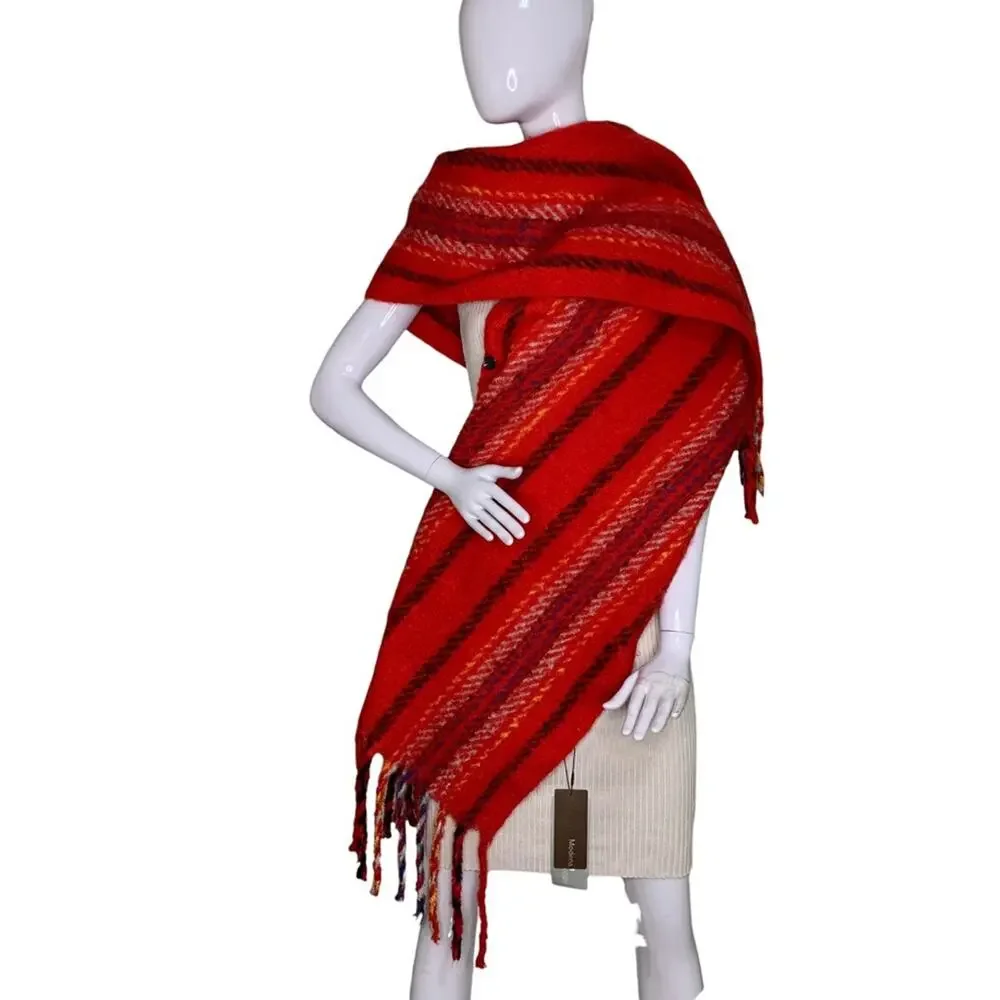Modena NWT Fringe Scarf Blanket Plaid Red Black